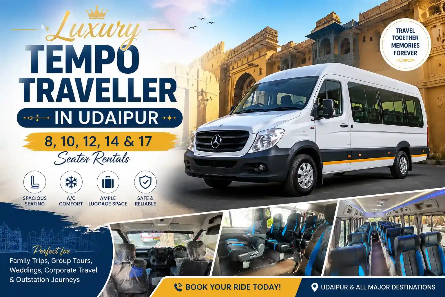 Luxury Tempo Traveller in Udaipur – 8, 10, 12, 14 & 17 Seater Rentals